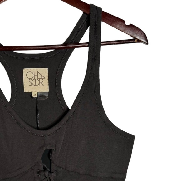 Chaser Racerback Tank Top Corset Front Curved Hem Faded Black Medium - Picture 7 of 16